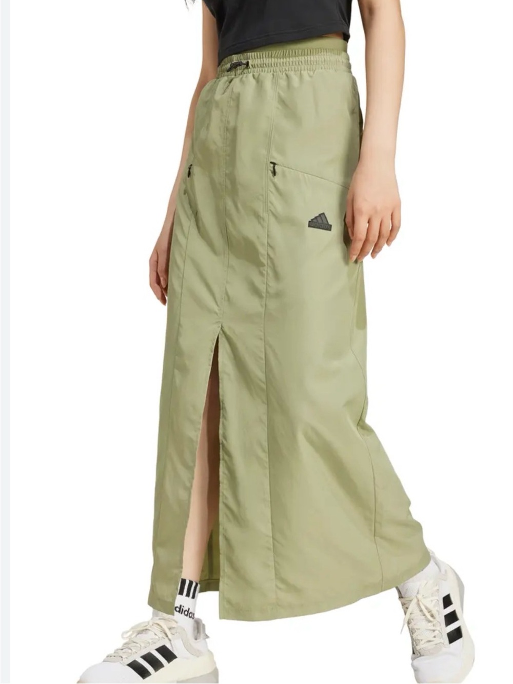 Adidas Adiclub Olive Green Maxi Skirt with Front Slit